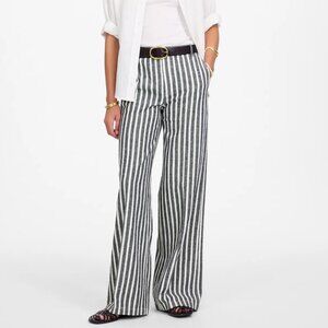 Madewell Navy Blue Striped Relaxed Wide Pant in Linen-Cotton Blend, Size 0